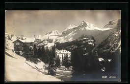 AK Arosa, Ortspartie mit Alpen, 1923