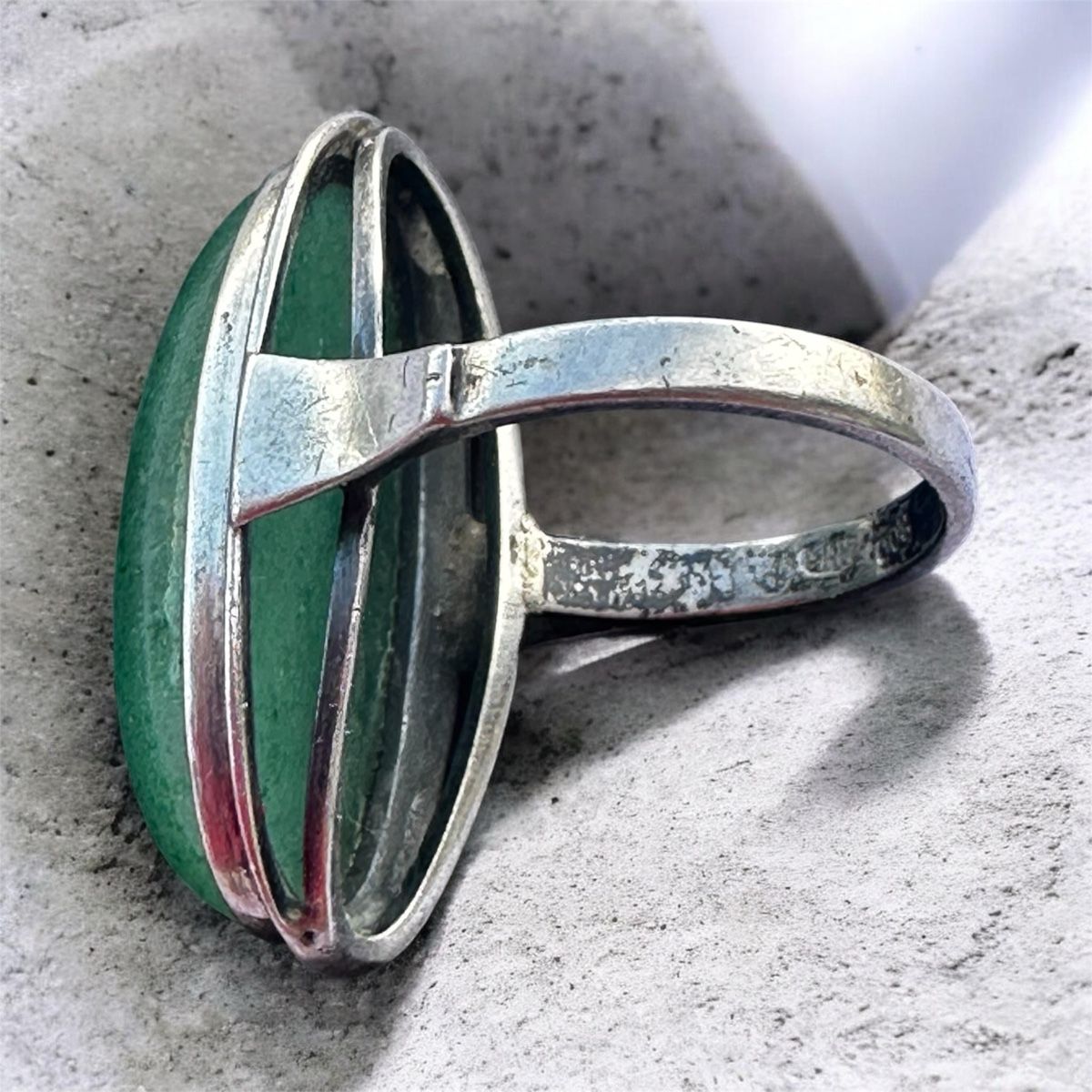 Anelli: 800 Silber Vintage-Ring mit grünem Cabochon – Usato da Nebikon venduto da Vanessa2003 5