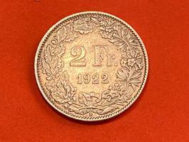 2 Franken 1922 - Aufl. nur 400'000 Stück selten -