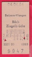 KARTON BILLETT, SIEBNEN-WANGEN - ZIEGELBRÜCKE,2.KLASSE,RETOU