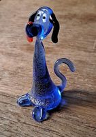 Glasfigur Hund blau mit Glitzer gebraucht guter Zustand