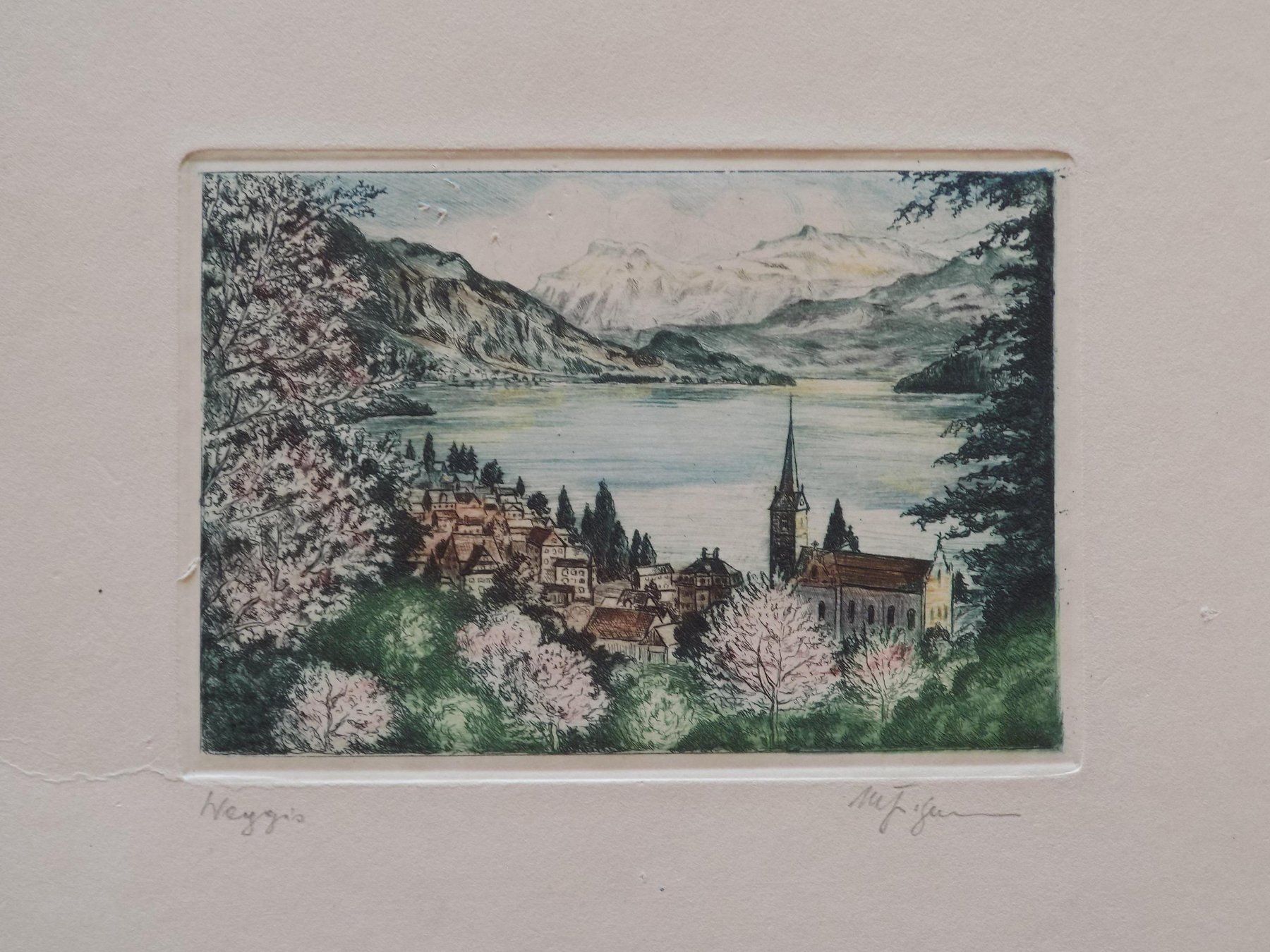 Gravures: Weggis kolorierte Lithographie – D'occasion à Risch par Antikfee 1