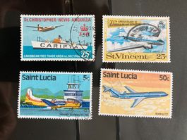 Karibik 1980 Lot Briefmarken mit Flugzeugen gestempelt