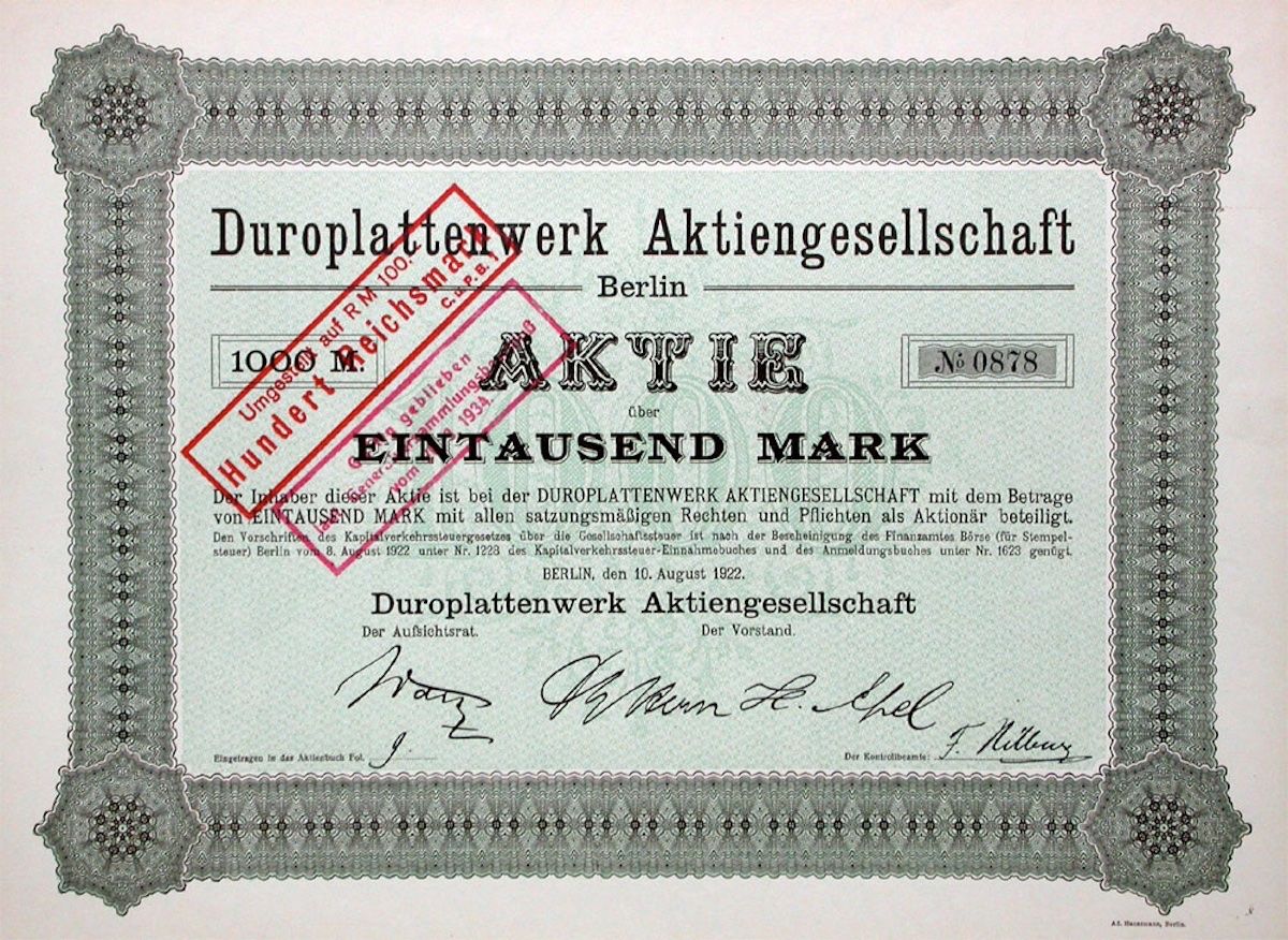 Documenti: Duroplattenwerk AG, Berlin - 1922 – Usato da Solothurn venduto da Sgasche