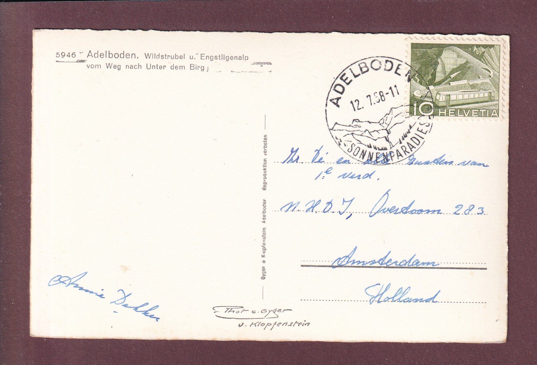 Cartoline postali: ADELBODEN - Wildstrubel - 1958 – Usato da Pully venduto da nicecards 1