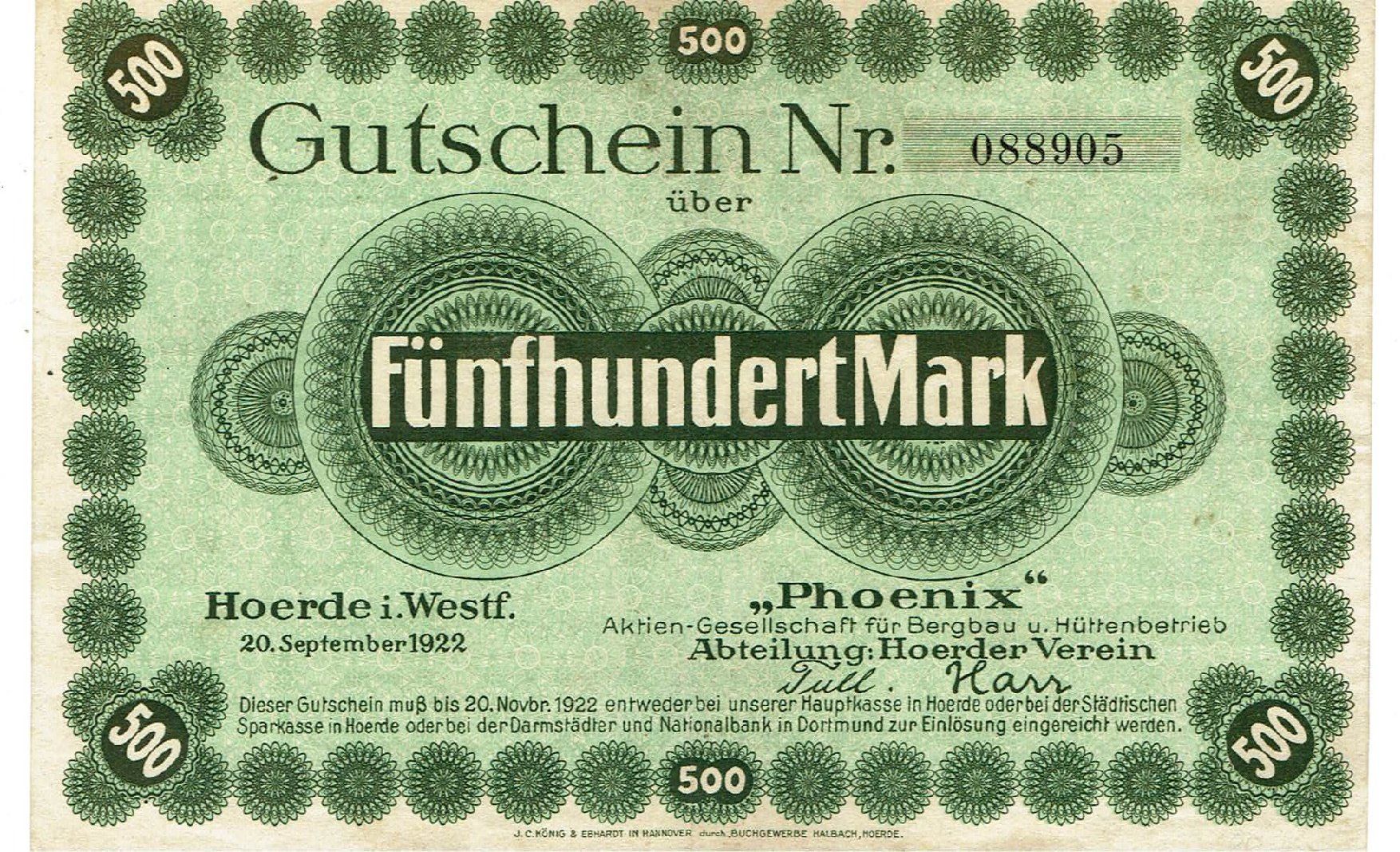 Banconote: Hoerde 500 Mark 20.09.1923 VZ-VZ+ – Usato da Steffisburg venduto da ber_8htf