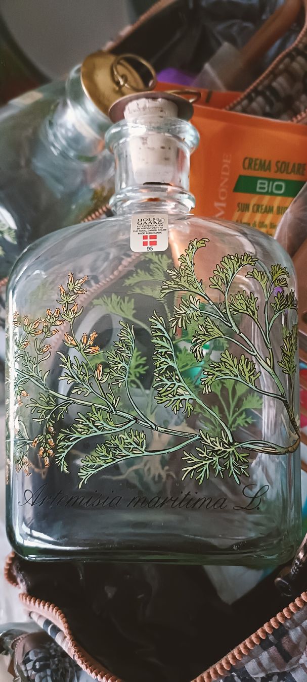 Bottiglie: Bottiglia Holmegaard Danimarca,decoro artemisia maritima. – Usato da Lugano venduto da ycd_rv8h