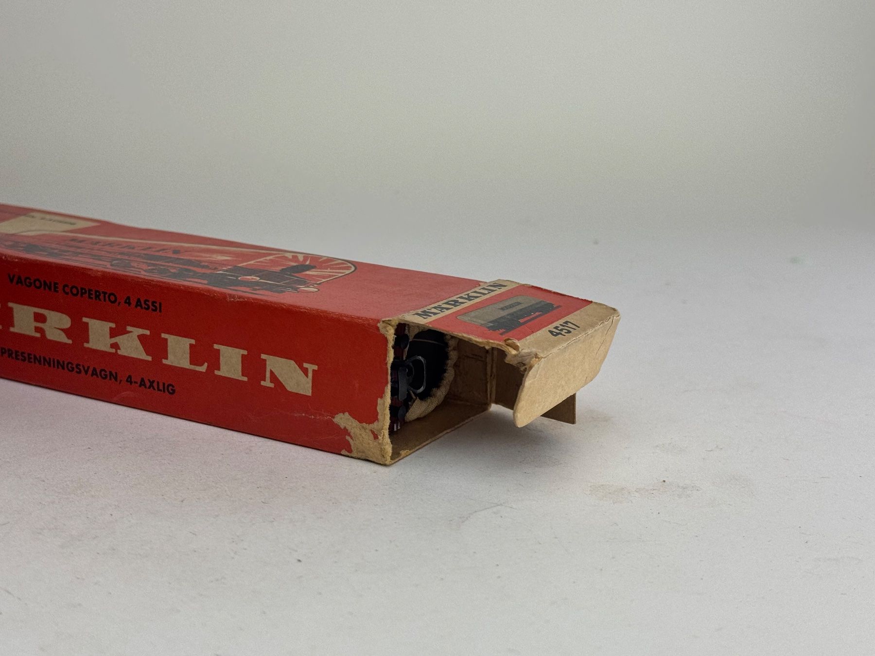 Märklin Modellini di ferrovie: EX-  Märklin Flachbordwagen mit Plane 4517 – Usato da Elm venduto da Wikmtz 4