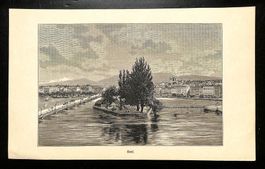 Stich / Gravure GENÈVE Pont du Mont-Blanc Rousseau