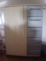 Schrank mit Türe und fünf Schubladen hell Holz/Silber
