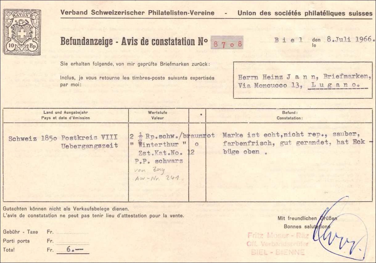 Tutti i francobolli: 1850 WINTERTHUR mit Stempelrarität – Usato da Heerbrugg venduto da Swissphila 2