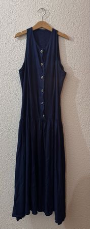 Damen Kleid Dunkelblau Knopfleiste A-Linie Sommerkleid