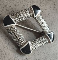 Vintage Brosche Sterlingsilber Markasit Onyx, Art-Deco -Stil