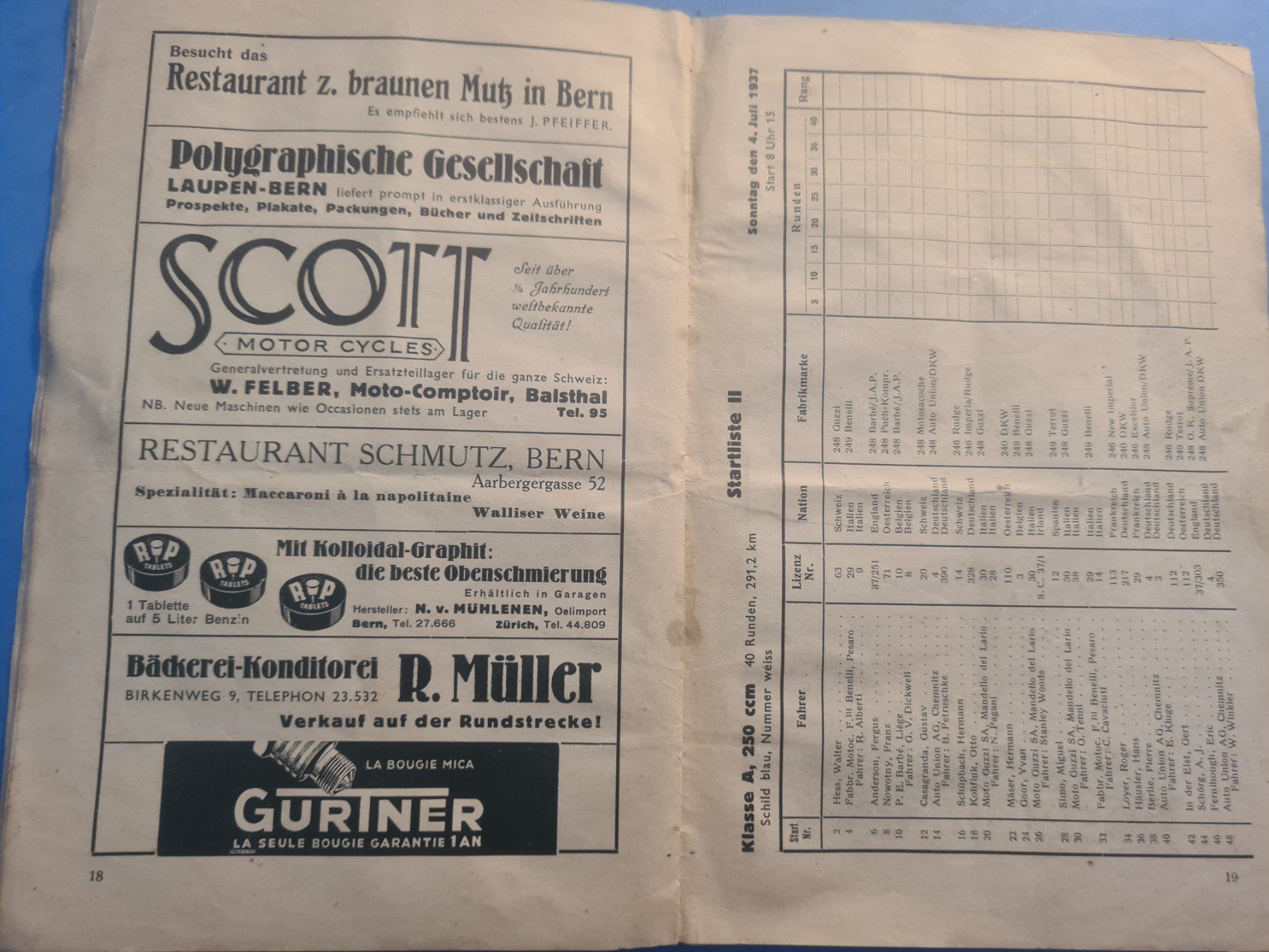 Motosacoche Documenti: 1937 BERN GROSSER PREIS OFFIZIELLES PROGRAMM VINTAGE – Difettoso da Bellevue venduto da BURGOLMANIA 9