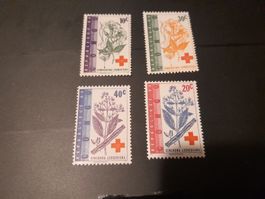 Série de 4 Timbres Congo Belge, Croix Rouge, Plantes!