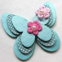 Applique 3 tons PAPILLON fleur BLEU 6cm