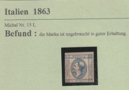 Italien-1863- Nr.15 I ungebraucht * mit sauberen Erstfalz