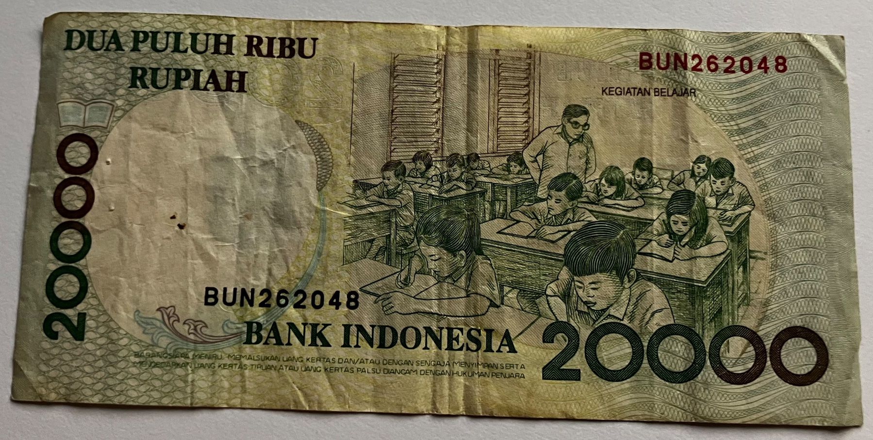 Banknoten: Indonesien 20‘000 Rupiah 1998 – Gebraucht aus Algetshausen von Carrhard 1