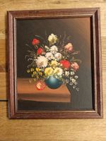 Wunderschönes Stillleben-Gemälde – Blumenbild mit Holzrahmen