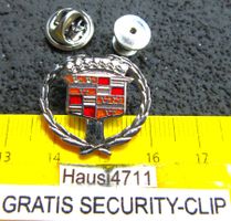 CADILLAC AUTO LOGO PIN ENAMEL MIT SECURITY-CLIP CUTOUT SILBR