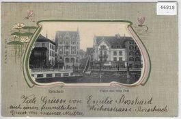 Rorschach - Hafen und neue Post - Jugenstilkarte