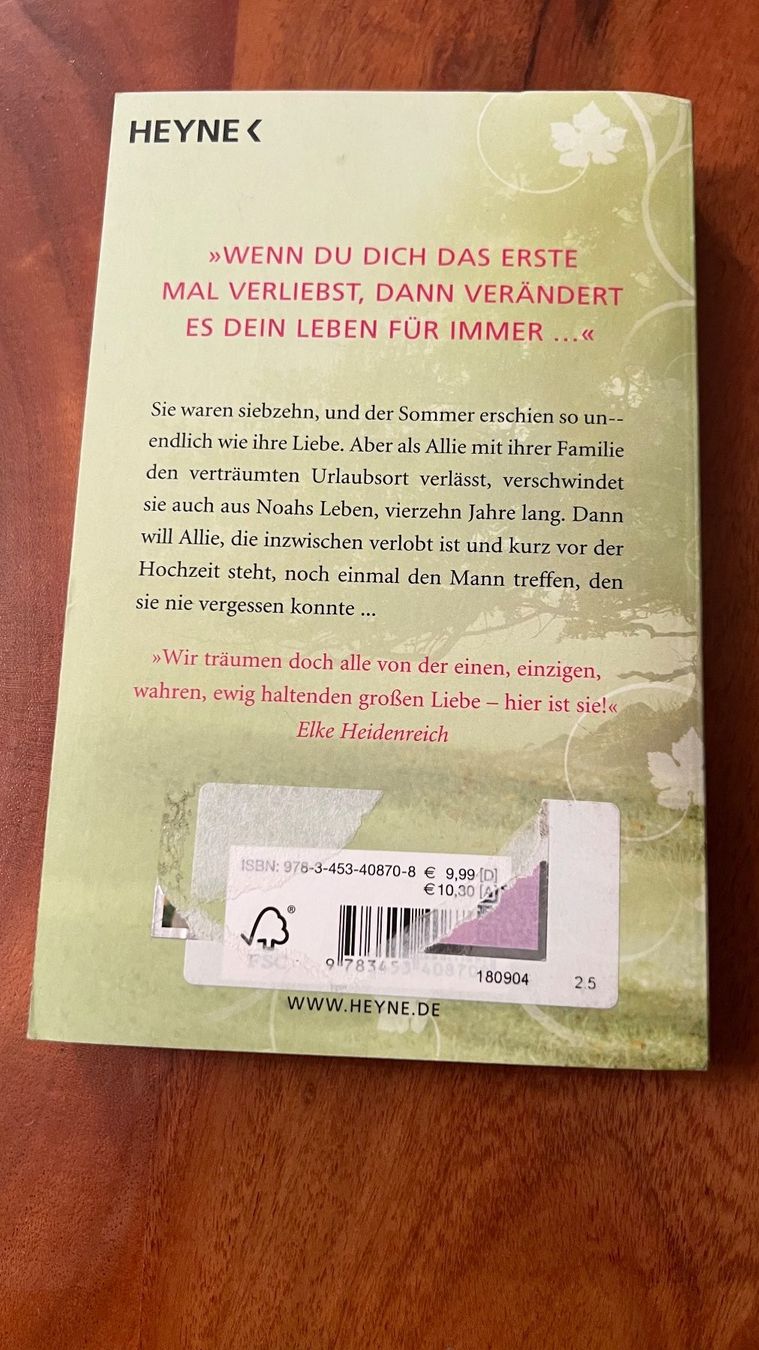 Libri: Nicholas Sparks - Wie ein einziger Tag, Roman – Usato da Schübelbach venduto da Dolly990_2 1