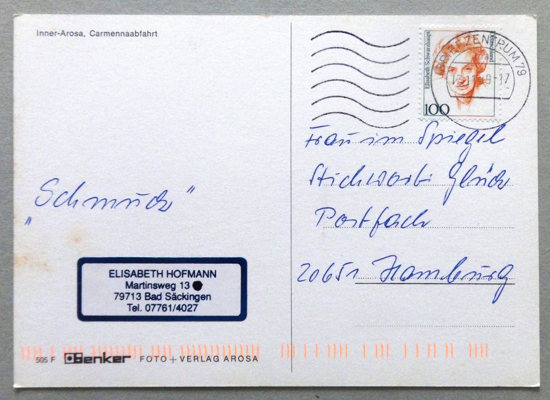 Cartes postales: Inner-Arosa, Carmennaabfahrt – Défectueux à Fétigny par Billy2miny 1