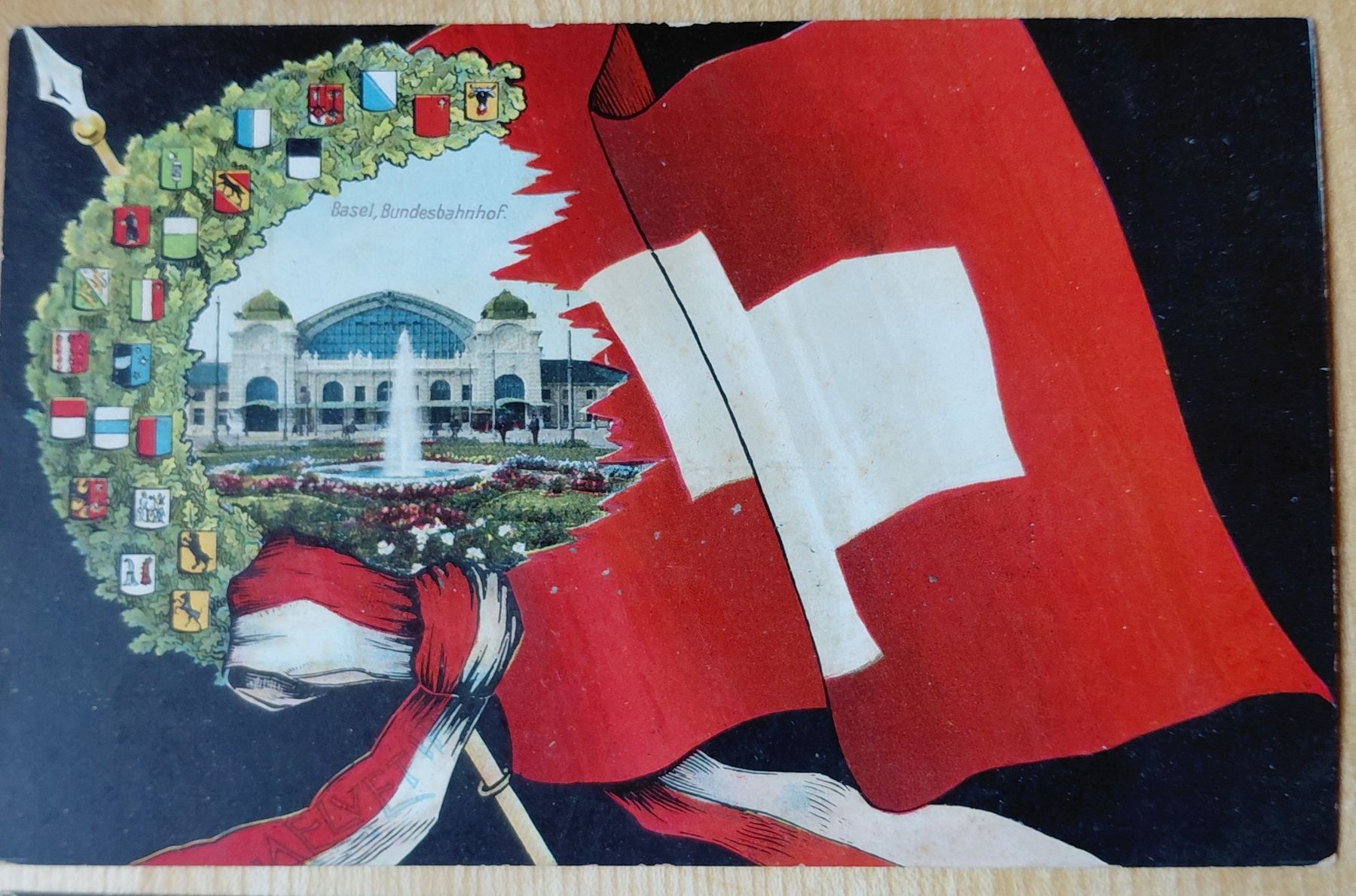 Cartoline postali: 4 antike Ansichtsarten Basel mit Schweizer Fahne, 1909 – Usato da Trogen venduto da Limboo 2