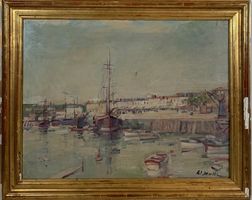 Walter Emil Müller (1896-1983) grosses Gemälde - Hafenszene
