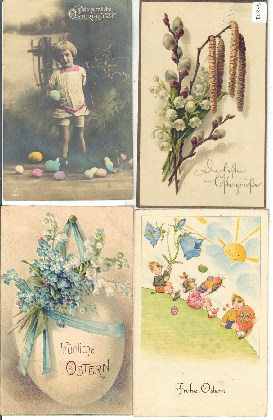 Cartoline postali: 4 AK - Frohe Ostern - Joyeuses Paques – Usato da Ettingen venduto da Kartenplanet