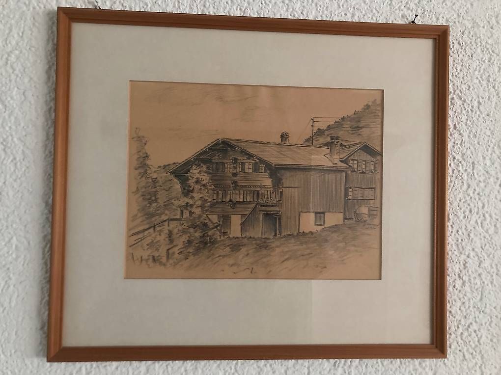 Posters & Illustrations: 4 Bleistiftzeichnungen Wallisser Chalets – D'occasion à Egg b. Zürich par lirumlarum 2