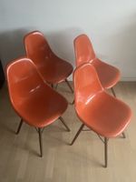 4 orange Herman Miller Eames DSW Fiberglass Wood Eiffel Base
