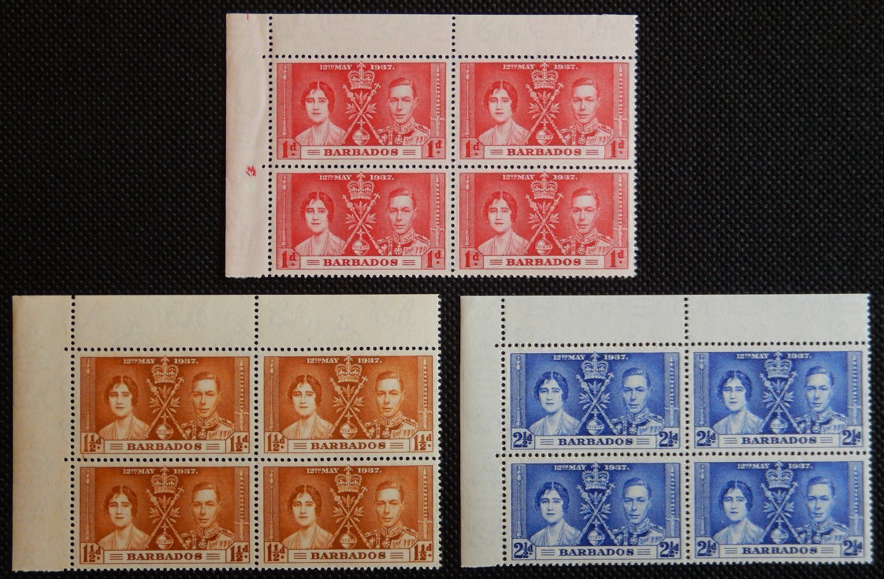 Alle Briefmarken: Barbados Kat. 152-154 ** 1937 TOP – Gebraucht aus Zürich von Muehlekauf