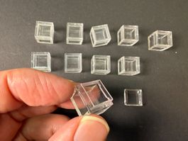 10 Plexiglas Döschen mit Deckel für Elementwürfel 1x1x1 cm