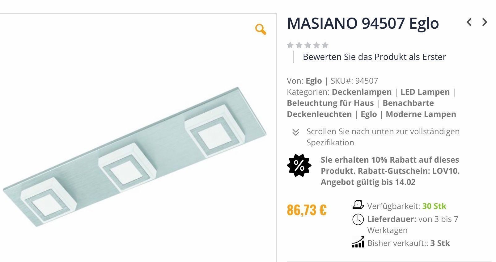 Eglo Lampadari & plafoniere: Deckenlampe MASIANO – Nuovo e nell'imballaggio originale da Müllheim Dorf venduto da Midata 1