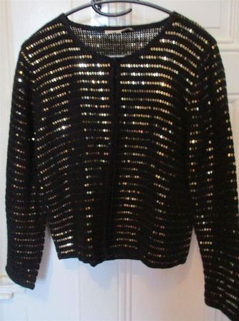 SANDRO : Tricot noir et paillettes dorées M
