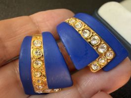 ✨Orecchini vintage blu con strass, Clips