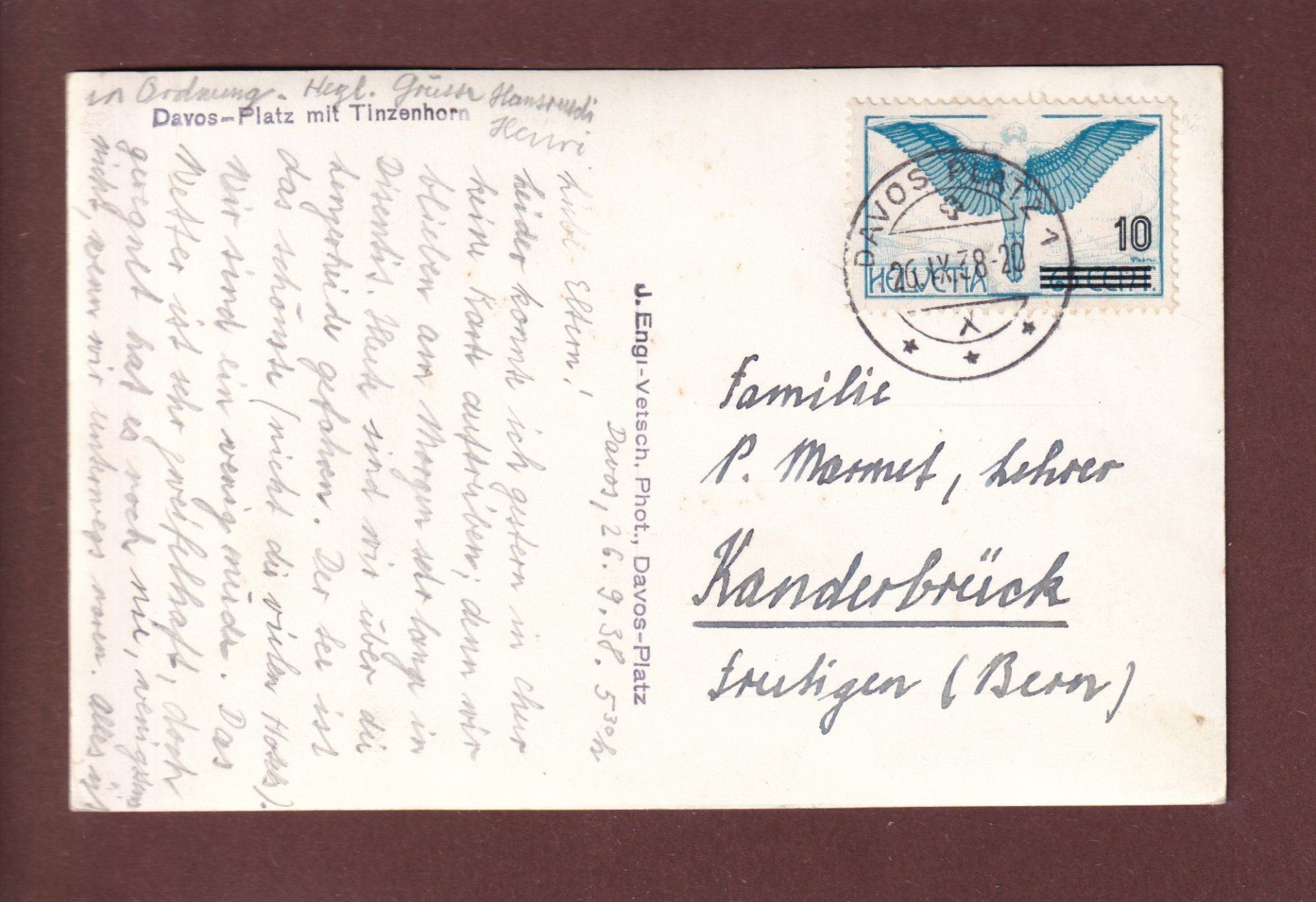 Cartoline postali: DAVOS-PLATZ - Tinzenhorn - 1938 – Usato da Pully venduto da nicecards 1