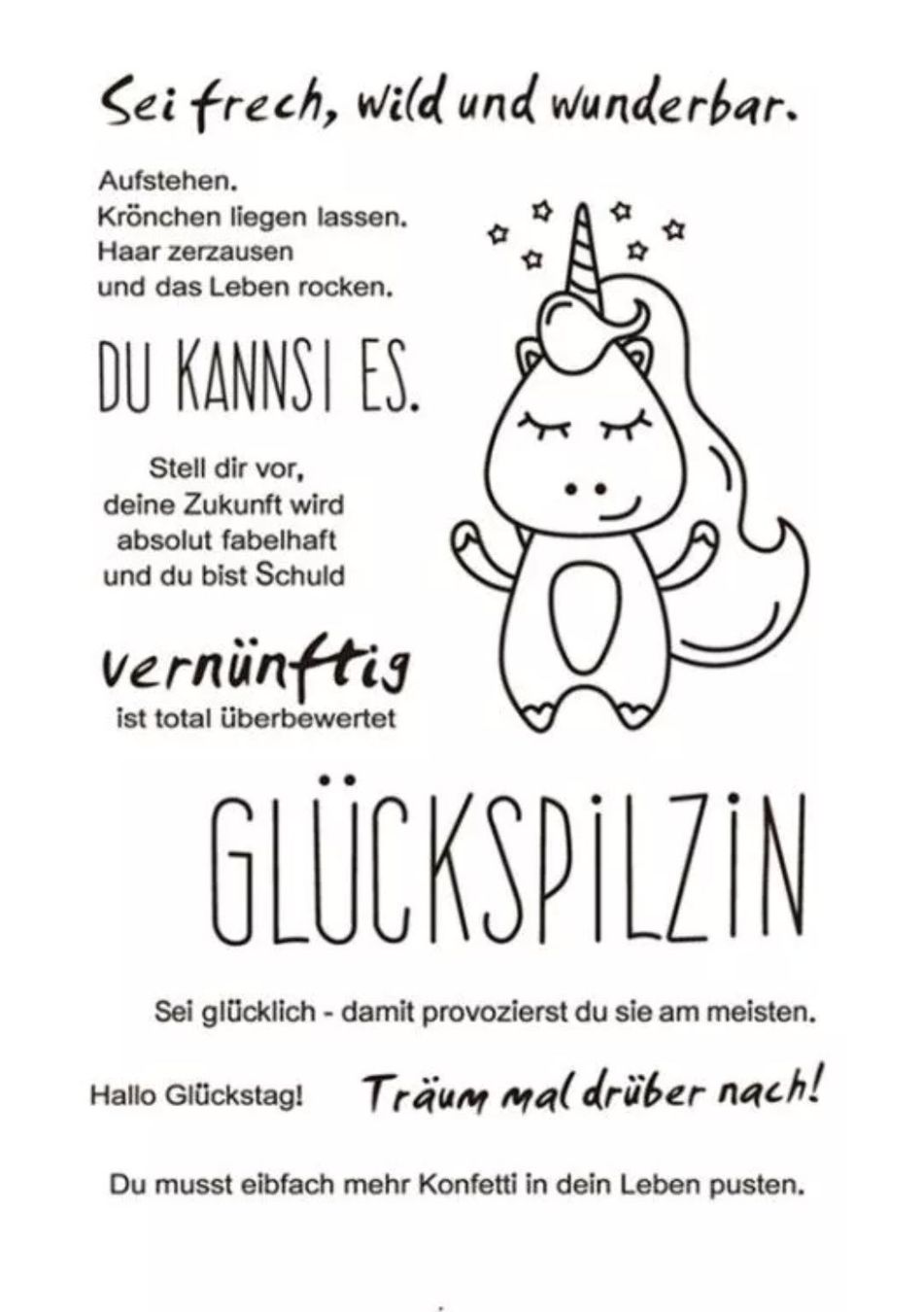 Stempel: Silikonstempel Einhorn Glückspilzin – Neu und originalverpackt aus Kaltbrunn von schere-stein-papier