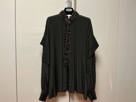 Elie Saab Abend-Seiden-Bluse schwarz mit Stehkragen