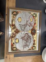 Spiegelweltkarte gerahmt antik Stil guter Zustand 47x60cm