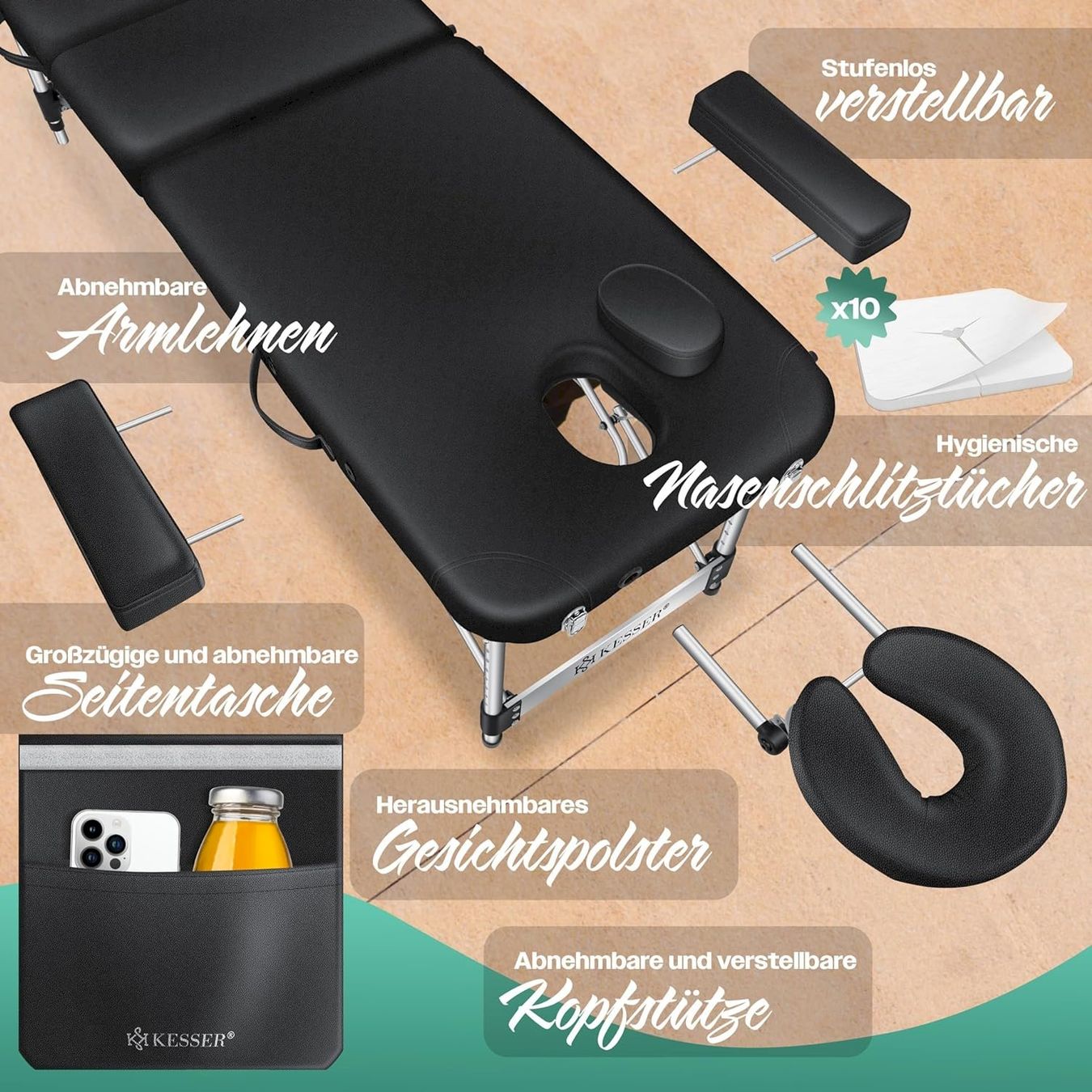 Lettini & sedie per cosmetici: KESSER 3 Zonen Massageliege Schwarz 80cm – Nuovo e nell'imballaggio originale da Bottighofen venduto da zaap 5