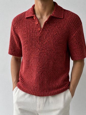 Herren Polo Strickshirt kurzarm rot Grösse M neuwertig