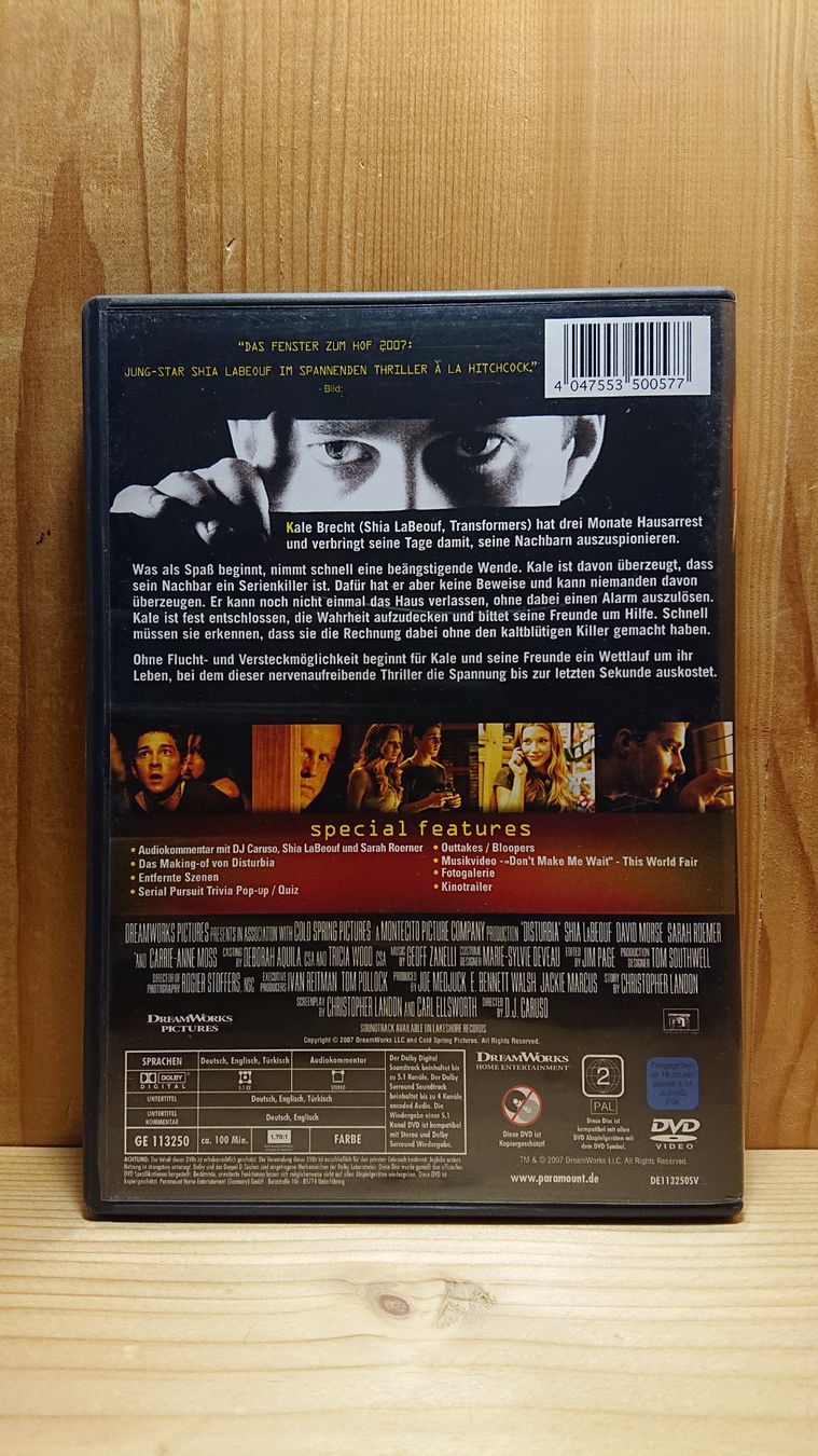 Tutti i DVDs: DISTURBIA DVD mit Shia LaBeouf – Usato da Wilderswil venduto da Exebub 1