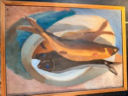 Alice PERRIN-MASSON. Nature morte aux poissons - HST
