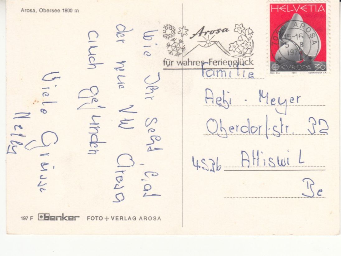 Cartoline postali: Arosa 1974 – Usato da Bürglen TG venduto da StampGraf 1