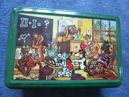Hunde-Humor,Künstler Pozz,Schule,antike Blechdose,Dackel