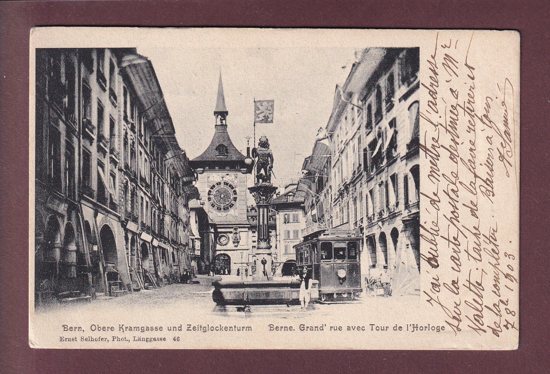 Cartoline postali: BERN - Kramgasse - Tram - 1903 – Usato da Pully venduto da nicecards