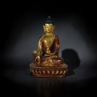 Medizinbuddha Bronze Skulptur vergoldet alt Nepal 14,5cm