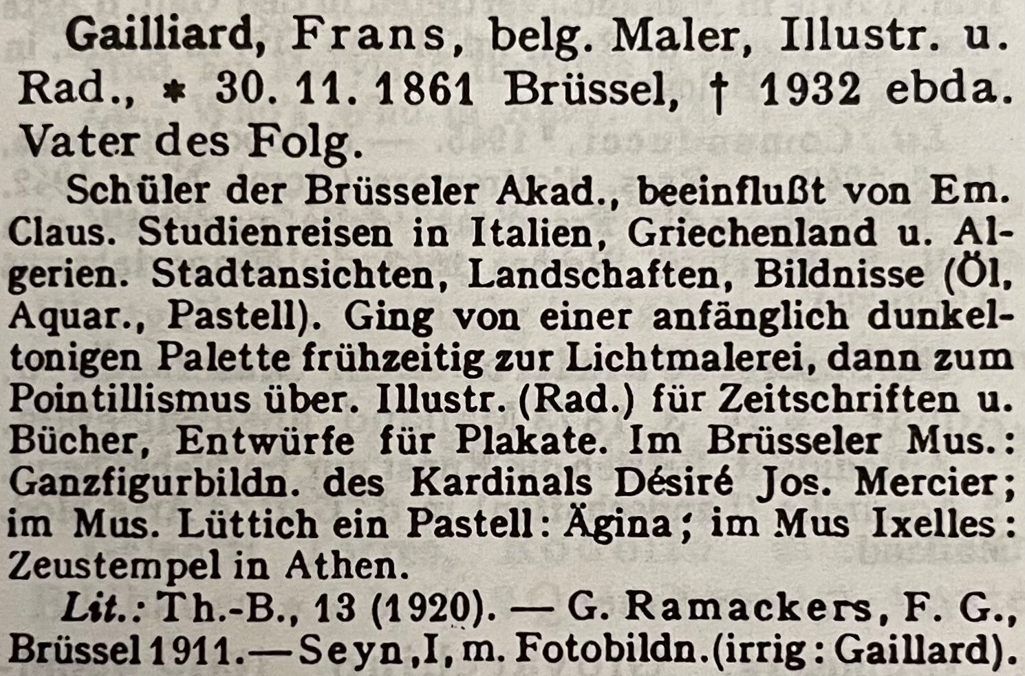 Gemälde: Gailliard Frans (1861-1932) – Gebraucht aus Grosshöchstetten von Perle1951 4